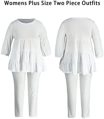 תלבושות של 2 תלבושות נשים של נשים בתוספת גודל גודל מזדמן 3/4 שרוול עליון מכנסיים מכנסיים קביעות אימוניות