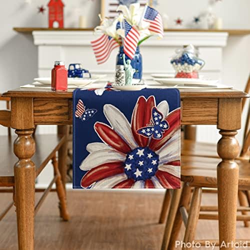 מצב ארטואיד דגל אמריקאי פרפר דייזי רץ לשולחן 4 ביולי, יום הזיכרון פטריוטי מטבח שולחן אוכל תפאורה