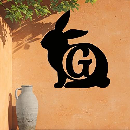 שלט שם חג הפסחא - ארנב פסחא מונגרם G שלטי מונוגרמה מתכתית לחוץ, שלטי מתכת מותאמים אישית לחיק הטבע,