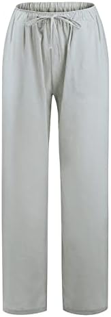 מכנסי כותנה של מכנסי כותנה רחבים לנשים מכנסי פלאצו מזדמנים קיץ מכנסי יוגה אלסטיים גבוהים מכנסי
