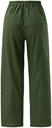מכנסי כותנה לנשים מכנסיים ארוכים רגועים בכושר צבע מוצק מכנסיים ישר מותניים אלסטיים נמתחים מכנסי רגל