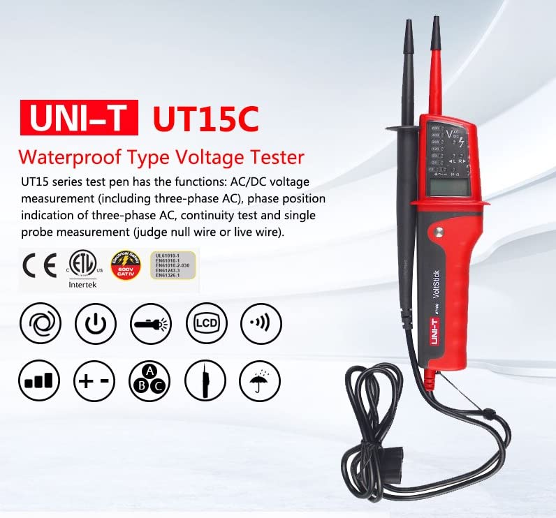 UNI-T UT15C בודק מתח אטום למים AC/DC זיהוי מתח מולטימטר מדויק גבוה כלי אבחון אלקטרוני לתצוגת LCD