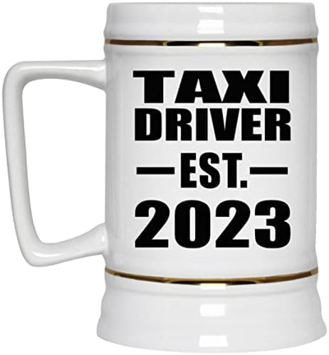 תכנון נהג מונית שהוקם est. 2023, 22oz Beer Stein Ceramic Tallard ספל עם ידית למקפיא, מתנות ליום הולדת יום