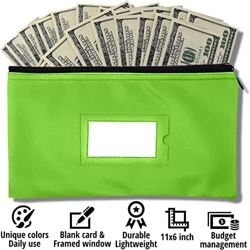 תיק פיקדון בנקאי כסף עם רוכסן / 11 על 6 אינץ ' / ירוק בהיר / עור עמיד כסף מזומן מטבע בדוק ארנק פאוץ לגברים