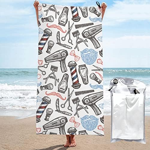 Zeraoke Barber Shop Style מגבות חוף מיקרופייבר למבוגרים וילדים, מגבת חוף קומפקטית חולית לחוף לנסיעות בגודל