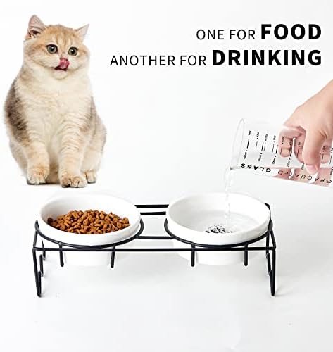 סט קערות מזון ומים מקרמיקה של ג ' ובנץ,12 עוז 1.5 כוסות מנות לחיות מחמד מוגבהות,קערת חתולים אורטופדית נגד הקאות