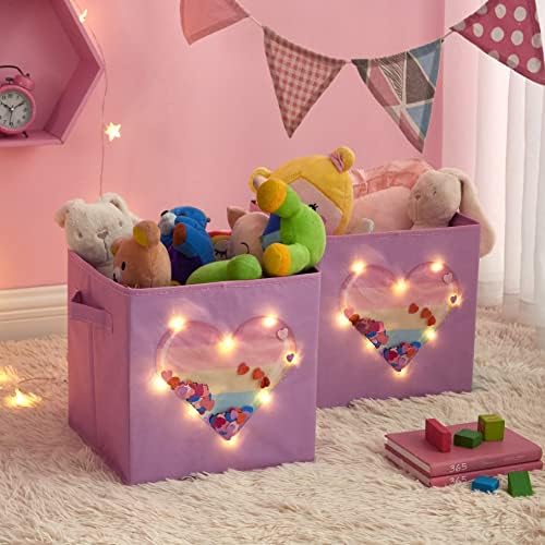 Heritage Kids Heart Light Up קוביית אחסון מתקפלת, סט של 2, 10 x10