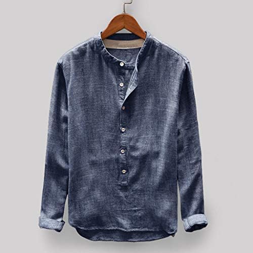 חולצת שרוול ארוך של Uangkou חולצות חורף וסתיו כפתור חולצות פשתן כותנה מזדמנים לגברים