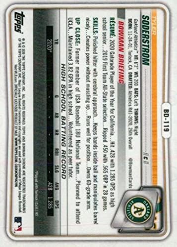 2020 דראפט כרום באומן BD-119 טיילר סודרסטרום RC טירון אוקלנד אתלטיקה MLB כרטיס מסחר בייסבול