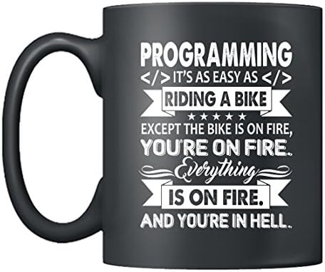 תכנות ספלי-תכנות הוא קל כמו רכיבה על אופניים קרמיקה קפה ספל, תה כוס 11 עוז שחור, מתנה הטובה ביותר עבור