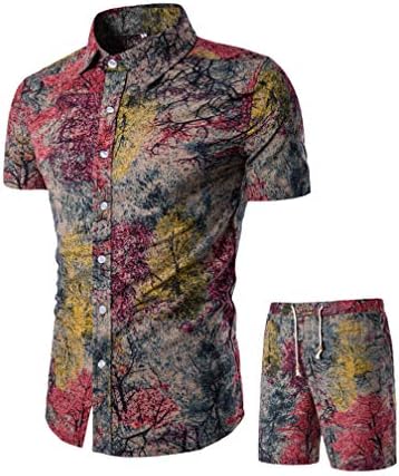 תלבושות פרחוניות של Tebreux לגברים 2 חולצות וחולצות מכנסיים קצרים כפתור במורד אימונית הוואי