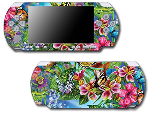 פרחים פרפרים יפהפיים משחקי וידאו מלך ויניל מדבקה מדבקה עטיפת עור עבור Sony PSP PlayStation Portable Slim
