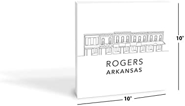 B&W Minimalist Arkansas Rogers Skyline 2, Joyride Design Home, שלט בלוק עץ, 10 x10 חופשי, מדף או קיר מוצג,