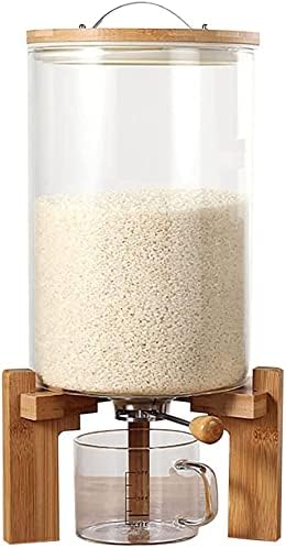 מתקן אורז זכוכית נידדהדה עם מעמד עץ, מיכל קמח וסוכר מתקן דגני בוקר במבוק עם כוס מדידה, מיכלי