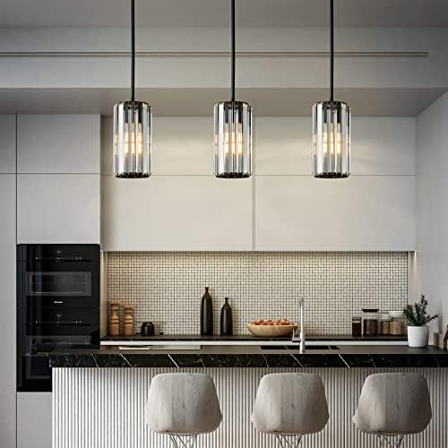 שחור תליון תאורה מודרני תליון אור מיני קריסטל נברשות מתכוונן תליון אור קבועה עבור מטבח אי אוכל חדר מסדרון