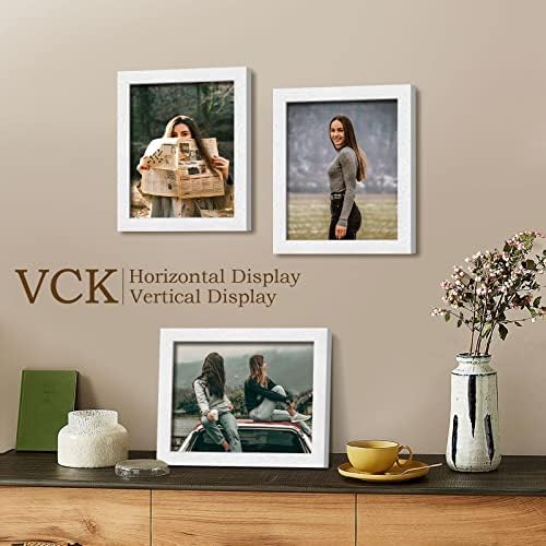 מסגרות תמונה של VCK 8x10 סט של 5, מסגרת צילום מעץ מוצק לבן, תצוגת שולחן או תליית קיר