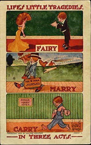 הטרגדיות הקטנות של החיים בשלושה מעשים קומיקס קומיקס מצחיק גלויה עתיקה מקורית 1911