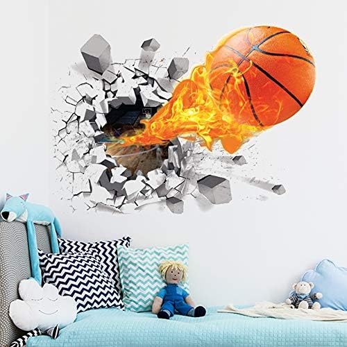 3 ד כדורסל קיר מדבקות פריצת דרך קיר מדבקה דביק כדור אש קיר תפאורה ויניל נשלף עף כדורסל קיר אמנות לילדים