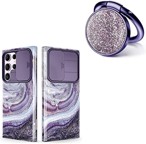 חבילת גוויווין-תואם לסמסונג גלקסי אס23 אולטרה עם כיסוי מצלמת שקופיות + מחזיק טבעת טלפון סלולרי