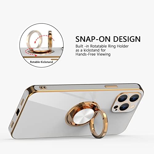 Hosgor iPhone 12 Pro Case מחזיק טבעת זהב ורד, ציפוי יוקרה אחיזת אצבעות קיקסטנד Bling Blossy