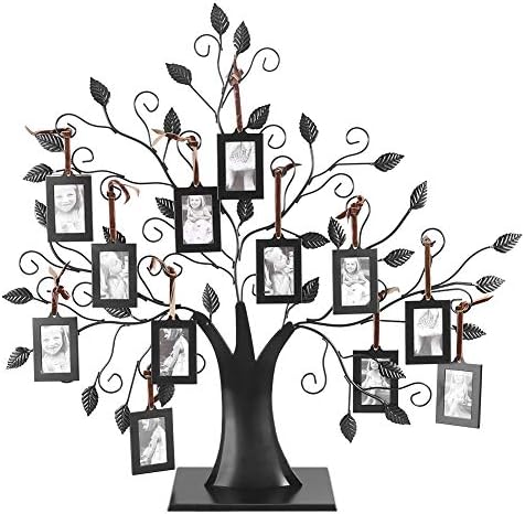 מסגרת תמונה של עץ משפחה מתכת עם 6 או 12 מסגרות תמונה תלויות תמונה של גדילי סרט מתכווננים