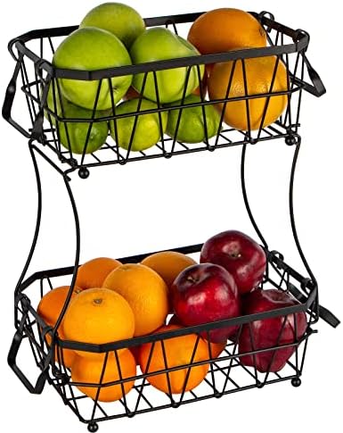 סל הילבונד 2 סל שכבה, קערות פירות לדלפק מטבח, מחזיק פירות ניתוק, סל אחסון לפירות וירקות וחטיפים,