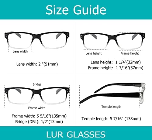 LUR 6 חבילות משקפי קריאה קלאסיים + 4 חבילות משקפי קריאה מסוגננים