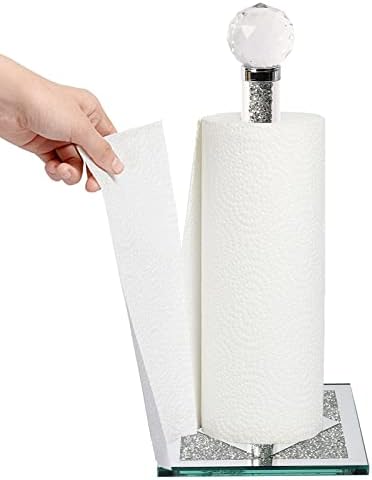 מחזיק מגבת נייר קריסטל, 13.3 x 6.3 אינץ 'משטח נייר מגבות מתקן מגבות עם בסיס קובייה, מלא ביהלומים כתושים גבישים