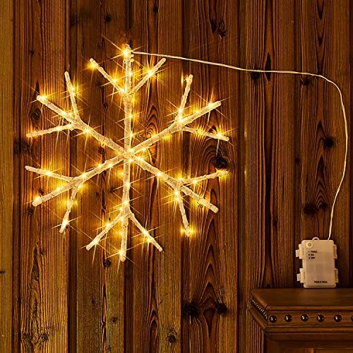Fudios מואר פתית שלג מוארת LED סוללה לבנה חמה מופעלת עם טיימר 70L אורות פיות 14 אינץ 'לחג המולד חלון