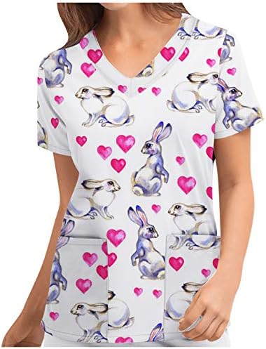 קרצוף נשים חולצת חיה מודפסת לבגדי עבודה עם צווארון v צווארון חמוד קרצוף חיות טי טיי צמרות פלוס גודל