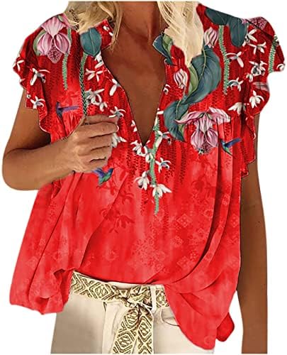 צמרות מקסיקניות לנשים תלת מימד הדפס פרחוני גופיות חוף גופיות רופפות בכושר יוצא החולצה חולצה חולצה