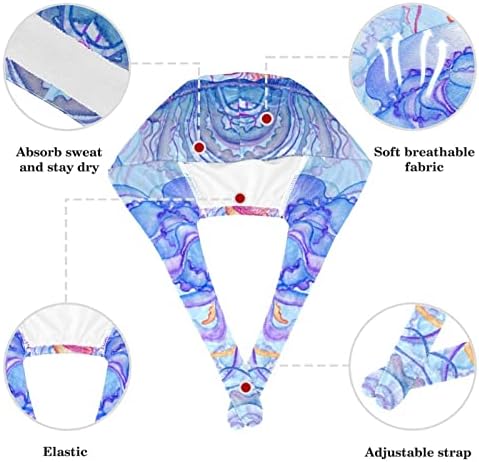 מדוזות על רקע כחול. כובעי כובעי כובעי כובעי כובעי כובעי כובעי כובעי כובעים עם שיער קשת עם שיער מתכוונן