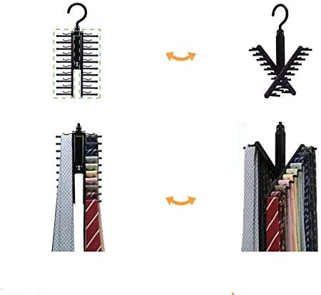 2 חבילות מתלה עניבה שחורה, סובב לפתיחה/סגירת עניבה וקולב חגורה עם קליפים שאינם החלקה, מארגן חיסכון