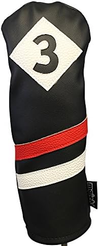 מכסה ראש גולף של Majek Retro גולף שחור אדום ולבן סגנון עור 3 מכסה ראש עץ פירוויי עץ