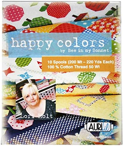 Aurifil חוט הגדר צבעים שמחים מאת לורי הולט 50WT כותנה 10 סלילים קטנים