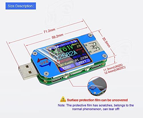 RD UM25 1.44 אינץ '5A USB 2.0 סוג C בודק מתח מתח זרם כוח מטען מתח מתח מדד מודד מולטימטר עמידות כבלים עכבה