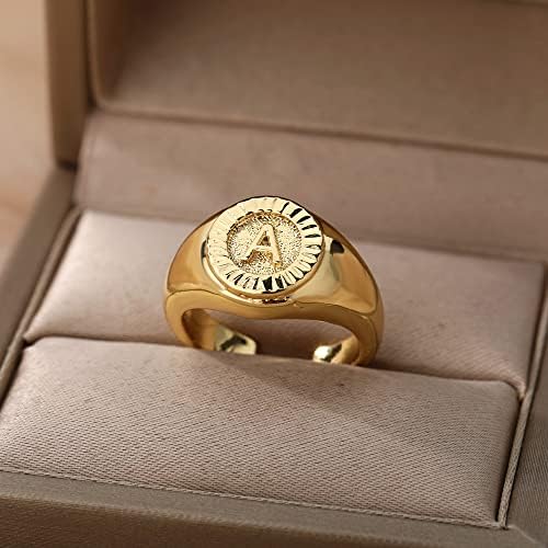 בציר ראשוני מכתב חותם טבעות לנשים טבעת עגול פתיחת זהב מכתב טבעת תכשיטי חתונה-87721
