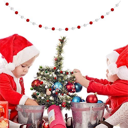 כדורים אדומים ולבנים בעבודת יד פום פום קישוטי גרלנד לעץ חג המולד קישוט לחג קישוטי זר
