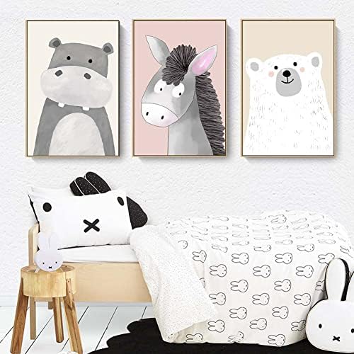 3 יחידות אמנות חמוד של חיות חיות מצוירות לילדים, דוב מצחיק ציור תמונות עיצוב חדר משחקים לחדר