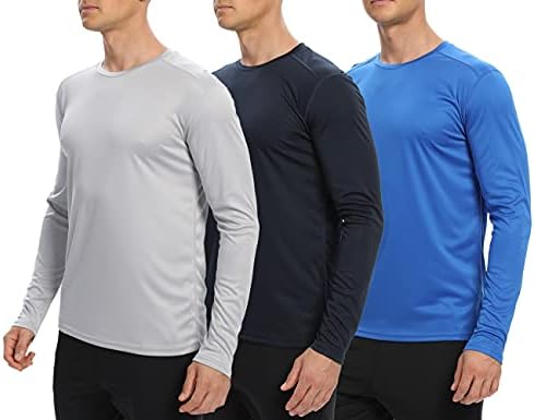 אריזות 3 של אייגו של גברים עם שרוול ארוך ביצועים, חולצות הגנה מפני שמש, חולצות טריקו של אימון מהיר
