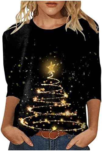 חולצות חג המולד לנשים לחולצת טריקו גרפית עץ חג המולד בתוספת גודל רופף מתאים צמרות טוניקה שרוול
