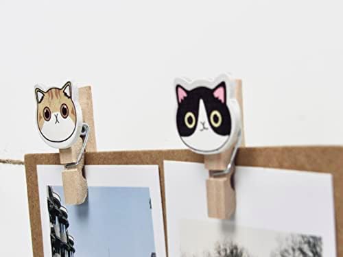 10 יחידים חתול לבן מיני קליפי עץ צילום ו -1.64 מטר של חוטים לגלויות DIY, קיר צילום