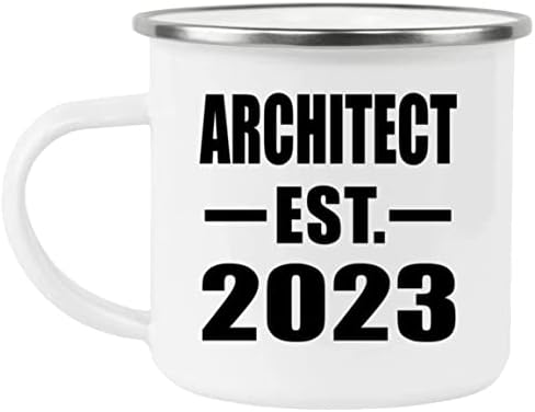 Designsify Architect הוקמה EST. 2023, 12oz קמפינג ספל נירוסטה אמייל אמייל כוס תה עם ידית, מתנות ליום הולדת