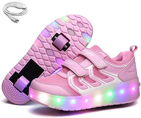 ילדים שני גלגלי נעליים עם אורות נטענת רולר גלגיליות נעלי גלגלים נשלפים נעלי הוביל מהבהב סניקרס עבור יוניסקס בנות