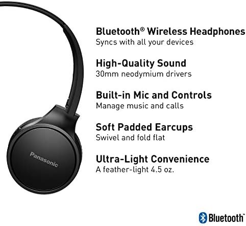 אוזניות אלחוטיות Bluetooth של Panasonic עם מיקרופון ובקר שיחה / עוצמת קול-RP-HF400B-K-אוזניות