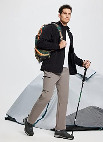 מכנסי מטען טיולים מרופדים בצמר לגברים מכנסי סקי שלג סופטשל עמיד למים חורף בגדי חוץ עם כיסי רוכסן