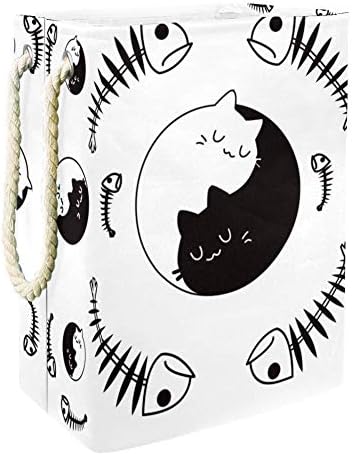 DJROW חתול עצם דגים יין יאנג לבן דפוס שחור לבן כביסה דלי פטיש לילדים מארגן בית מארגן משתלת אחסון
