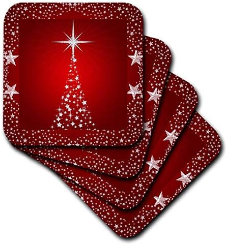 עץ חג המולד של כוכב הכסף 3DROSE עם רקע אדום לחג - חוף ים רך, סט של 8