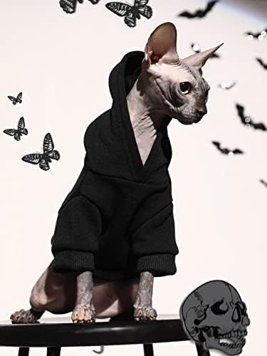 Qwinee שלד הדפס קפוצ'ון חיות מחמד חתול כלב סווטשירט סווטשירט עם מעילי מזג אוויר קרים בגדי חיות מחמד