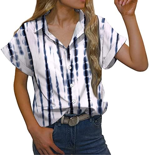 מערבי חולצות לנשים משובץ כפתור למטה חולצה סיבתי רופף בכושר צווארון קצר שרוול מתגנדר טוניקת חולצות לנשים טרנדי